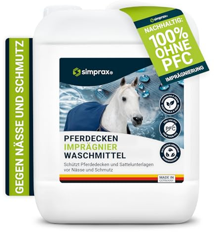 simprax® Pferdedecken Wash-In Imprägnierung – 5 Liter – Atmungsaktive und hautverträgliche Einwaschimprägnierung für Pferde- / Tierdecken – Waschmaschine o. Handwäsche – nachhaltig und Zertifiziert