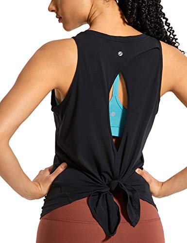 CRZ YOGA Damen Sport Tank Top Backless Ärmelloses Yoga Tshirt Sommer Leichte Fitness Oberteile Tops Schwarz 44