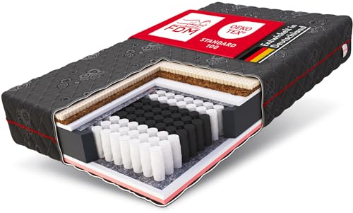 FDM Black Taschenfederkernmatratze 180 x 200 cm 7-Zonen Resilience Black thermoplastischer Visco-Schaum Latex Matratze Härtegrade H4/H3 (hart/mittelhart) Höhe 22 cm Zweiseitig Abnehmbarer Bezug