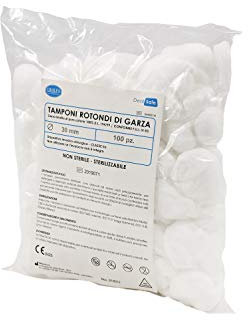 DEALFA Tamponi Rotondi di Garza Idrofila Non Sterili - Diametro Ø 30 mm - 100% Puro Cotone - Monouso - Confezione da 100 Pezzi