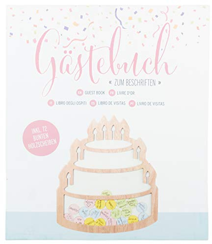 Brandsseller Gästebuch Torte Holzrahmen Design Torte Geburtstag Hochzeit Anlässe mit 72 Pastell Kreisen aus Holz zum Beschriften