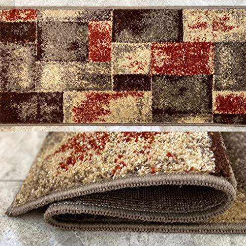 Aido - Alfombra Infinity de 67 x 125 cm Beig y Marrón Suave. Pie de Cama de 11 mm de Pelo. Brillante y fácil de Limpiar. Alfombra Moderna, para darle un Toque Elegante a tu Habitación.