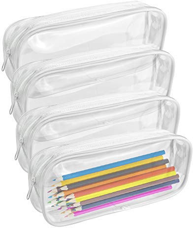 KBNIAN Lot de 4 Trousses à Crayons Transparentes en PVC avec Fermeture Éclair Trousses à Crayons Étanche Transparentes avec Fermeture Sac Cosmétiques Transparent pour Enfants, Adultes et Scolaires