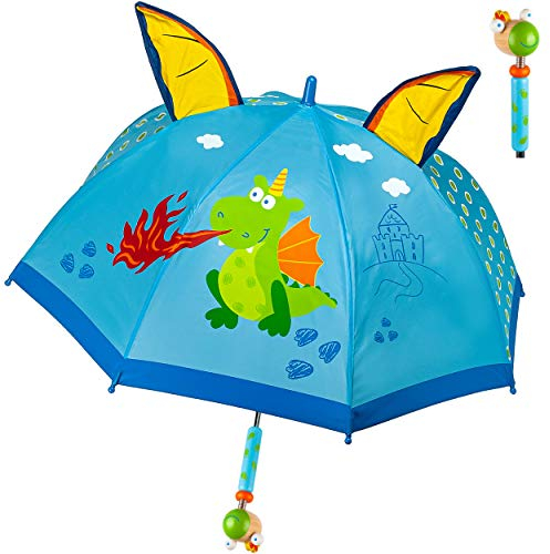 alles-meine.de GmbH Kinderschirm/Regenschirm Motivwahl Mädchen & Jungen - Drache & Ritterburg - 3D Effekt - Jungen Ø 73 cm - Kinder - Stockschirm - groß mit Griff - Holzgri..