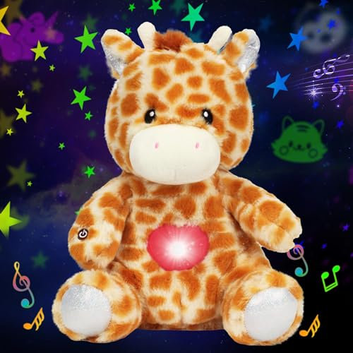 Cuteoy Veilleuse musicale réglable en forme de girafe en peluche avec projection d'étoiles et d'animaux en peluche, cadeau pour enfants, anniversaire, Pâques, Noël, 30,5 cm