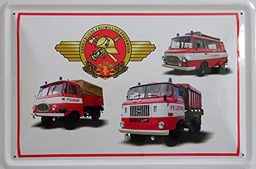 Blechschild Schild 20x30cm gewölbt - Feuerwehr Fahrzeug Barkas B1000 W50 Robur DDR Ostalgie Osten Oldtimer