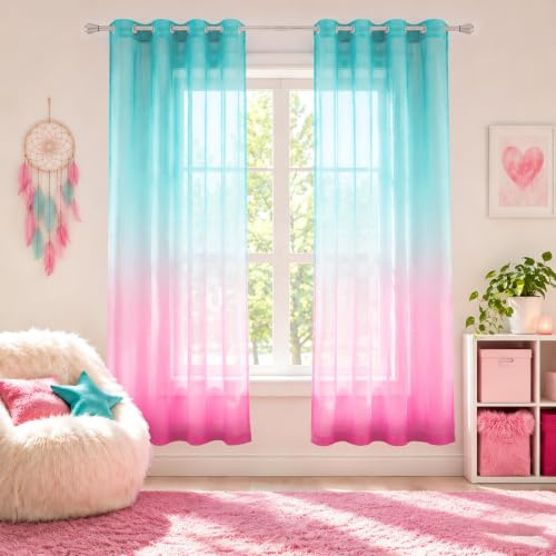 KOUFALL Vorhänge für Jugendliche, Schlafzimmer, Türkisblau und Rosa