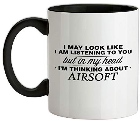 in My Head I'm Think About Airsoft - 11oz - Ceramic Two-Tone Mug for Coffee/Tea - Black/White - One Size