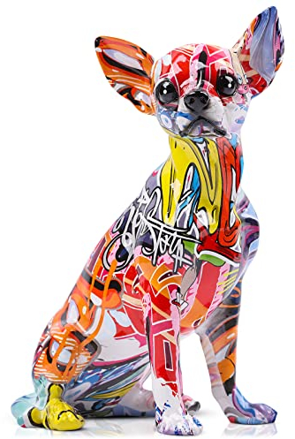 Chihuahua-Hundestatue, farbige Bulldogge, Tier-Graffiti-Hundefiguren, Kunst, Sitz-Down-Ballon, Tier-Hund-Statue, Ornament, Harz, Handwerk, Ornament, Hund für Zuhause
