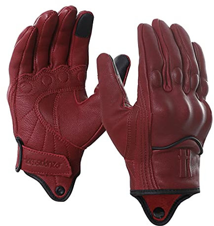 Harssidanzar Herren Vollfinger Ziegenleder Leder Touchscreen Motorradhandschuhe GM028E, Rot(Upgrade), Größe XS
