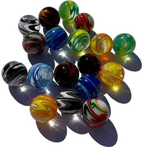 FAIRY TAIL & GLITZER FEE 18 Handgefertigt Mundgeblasen Wellenmuster Bunt 16mm Murmel Murmeln Blau Rot Gelb Rot Kugeln Bunte Glas Dekokugeln