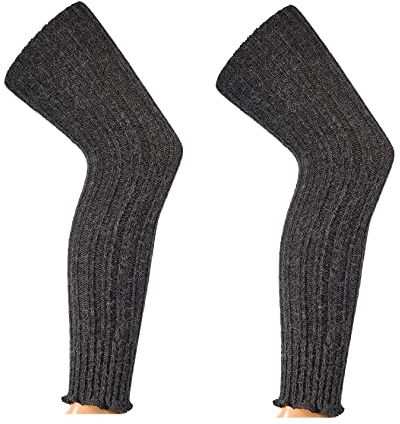 Long Legwarmer Natural Alpaca Wool Women Over Knee, Blend of Lambs wool and Alpaca wool Rib Leg Warmers, Ankle Warmers - One Size- Luxury winter layer for leg- Charcoal, Grey (Charcoal)