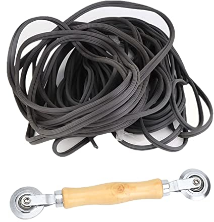 Estrattore di attrezzi monoblocco per filo di gomma con manico in legno e ruote in acciaio per finestre e schermi di porte in gomma, 10 m, colore nero