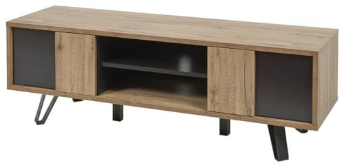 AltoBuy Carson - Meuble TV 2 Portes Effet Bois Naturel et Noir