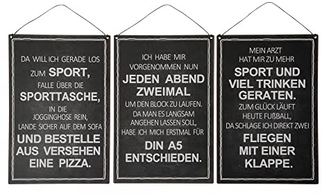 3tlg. Schild SPORT schwarz aus Metall lustige Sprüche Metallschild 20x30cm
