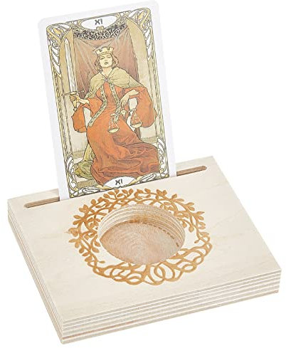 GORGECRAFT Porte-Cartes de Tarot en Bois Bougeoir Motif Arbre de Vie Sculpté 10x8x1.5 cm en Forme de Rectangle Épais Présentoir D'Autel Support pour Outils de Divination de Sorcière Décor de Tarot