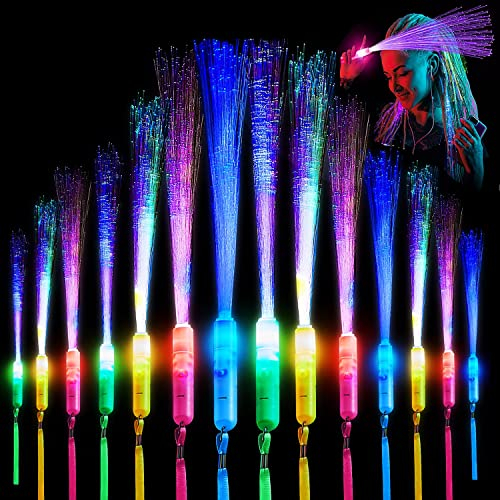 12 Stück Leuchtstab Glasfaser,Leuchtstäbe Partyzubehör,Leuchtstäbe Bunte,LED Leuchtstäbe Glow in The Darkness Stick Partyzubehör,Glasfaser Leuchtstab für Kinder Weihnachten,Party,Konzert,Hochzeit