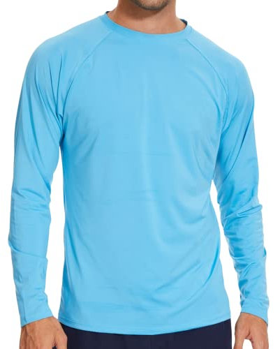 Arcweg Camiseta Deportivas Hombres Rash Guard con Filtro de Protección UPF 50+Mangas Largas Alta Elasticidad Secado Rápido Surf Natación Verano Azul Cielo L