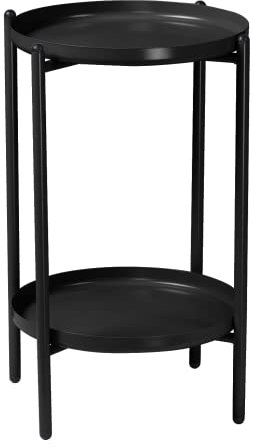 URBNLIVING 50cm 2-Tier Round Metal Side End Table Living Room With Shelf Bedside Nightstand Black