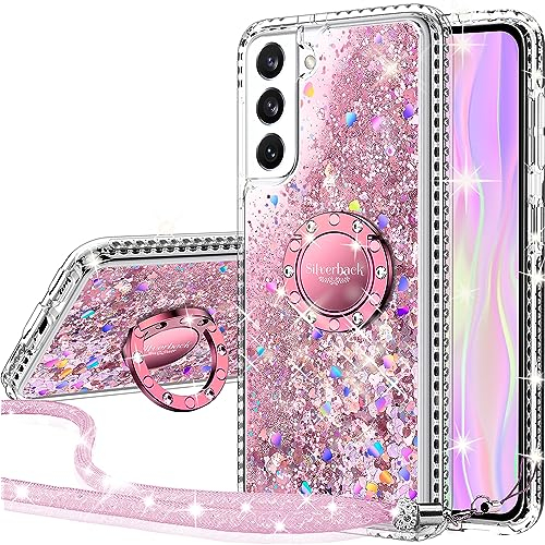 Miss Arts Coque pour Samsung Galaxy S21 5G, Fille Silicone Paillette Bling Glitter de Luxe avec Support, Liquide Gel Housse Etui de Protection pour Samsung Galaxy S21 - Rose