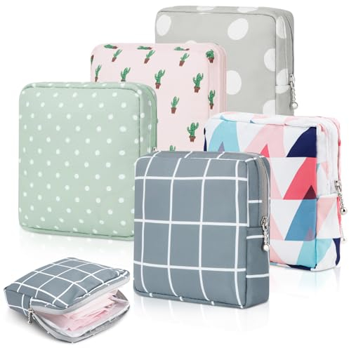 RETON 5 Stück Damenbinden-Aufbewahrungstasche, tragbare Perioden-Tasche, Periodenbeutel für Slipeinlagen, Tampons, Damenbinden, Menstruationspolster, Menstruationstasche, erste Periode, Beutel für