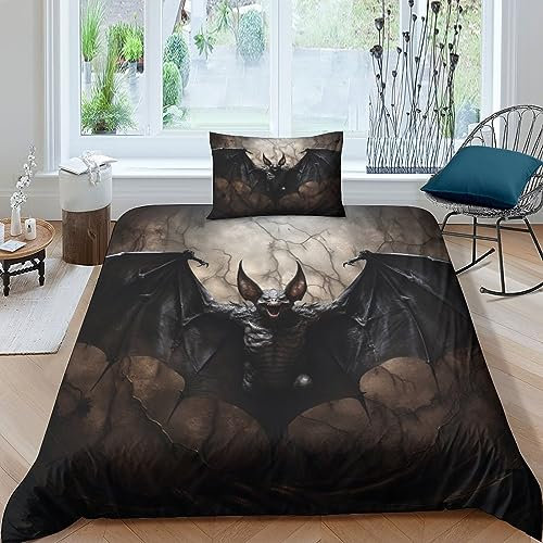 AYSUM Bat Bettwäsche Weich & Bügelfrei Vampire Bat Bettbezüge Mit Reißverschluss Bedding Set Mit Kissenbezüge Microfaser Baumwolle Erwachsene Und KinderSingle(135x200cm)