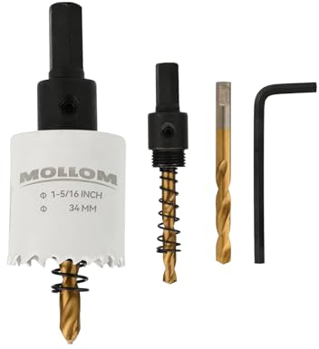 Mollom (34mm | 1-5/16) HSS M42 mit 8% Kobalt Bi-Metall-Lochsäge mit 2 Zentrierbohrern & Aufnahme, glatter Schnitt für PVC, Trockenbau, Holz, Kunststoff, Gipskarton, Gummiprojekte