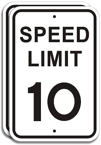 Lot de 2 panneaux de limitation de vitesse de 10 km/h – 30,5 x 45,7 cm – Panneaux de signalisation en métal réfléchissant de qualité ingénieur pour quartiers, allées, cour et école