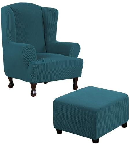 Thdsubb Ohrensessel Überzug Sesselbezug Sessel Sessel-Überwürfe Tiger Stuhlbezug Ottomane Schonbezug Hockerüberzug Husse Für Fußhocker (Teal,Ohrensessel+Quadrat L)