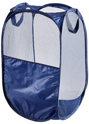 WEBEASY Laundry Basket, 1pc Pack Foldable Laundry Hamper Pop Up with Durable Handles, Portable Mesh Washing Laundry Bag with Handle Great for Home Kids Room College Dorm Travel (Navy)