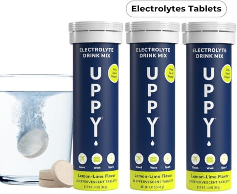 Uppy! Jet Lag Relief Lemon Lime Electrolyte Hydration Tablets 30 Count (3x10) Dissolves in Water to Fight Dehydration For Travellers, Athletes & Festival-Goers Travel-Friendly Wellness Essential