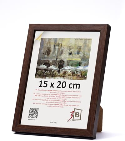 3-B Bilderrahmen MEGA - Dunkel Braun (Nussbaum mit optischer Holzmaserung) - 15x20 cm - Holzrahmen, Fotorahmen, Portraitrahmen mit Acrylglas