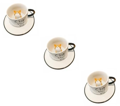 Aintap Embossed Ceramic Mug Set with Small Cat Figurines - Perfect for Loose Leaf Tea and Coffee, Charming Cartoon Design, Ideal for Americano and More