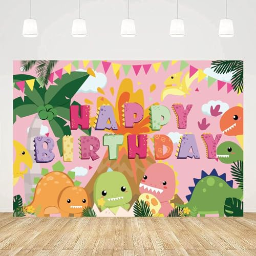 KHIRY Dinosaurios Fondo de Cumpleaños, Fondo de Fiesta de Feliz Cumpleaños para Niños, Banner de Cumpleaños de Dibujos Animados