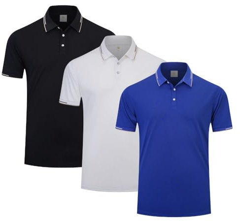 fovdtaa Men's Short Sleeve Polo Fitness Shirt T-Shirt 3Pack Running Top Men's Breathable Moisture-Wicking Active Workout Shirt Black Blue White L