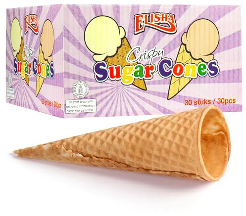 Elisha Crispy Sugar Cones - Kosher Certified - Ice Cream Wafer Cones - (30 pieces), 30 count (Pack of 1)
