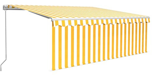 FOZICV Tenda da sole per esterni retrattile con persiana, 4 x 3 m, giallo e bianco, leggera e tuttavia robusta, resistente all'acqua, crea privacy, tenda da balcone facile da aprire e infilare