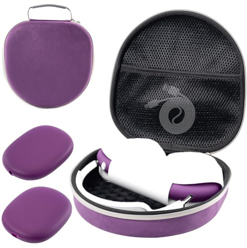 ProCase Hart Kopfhörer Tasche für AirPods Max mit 2 Smart Silikon Schutzhüllen, Hardshell Eva Tragetasche Headset Hülle Case -Lila