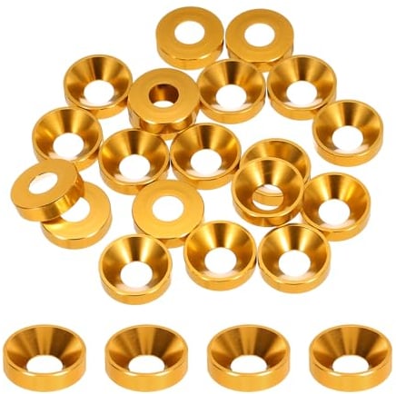 sourcing map M5 Cone Cup Countersunk Washers,Hole Dia 5.1mm/0.2 Aluminum Gaskets Cup Head Washer Gasket for Screw RC/FPV/PC/Drone/Mechanical Accessories Model Parts,Pack of 20(Gold)