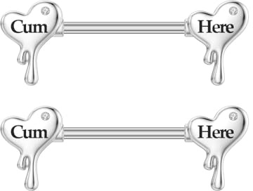 Niaspi 14G Surgical Steel Letter Nipple Rings for Women Girls Dainty CZ Love Heart Lava Drop Piercing Barbell Cum Here Naughty Words Nipple Bars Studs Nipplerings Hypoallergenic Body Piercing Jewelry
