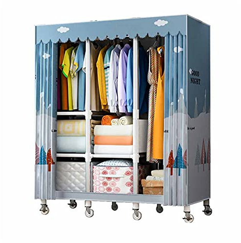 Einfacher Kleiderschrank aus Stoff, tragbare, abschließbare Schrankregale mit Hängeschiene Oben, Aufbewahrungskoffer für Kleidung (Größe: 170 x 125 x 45 cm)