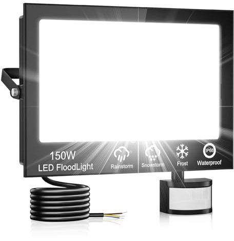 150W Led Fluter mit Bewegungsmelder Außen, Superhell 15000LM Außenstrahler, IP66 Wasserdicht LED Aussenleuchte mit Fernbedienung, 6500K Kaltweiß Scheinwerfer Aussen für Garten, Garage, Hof