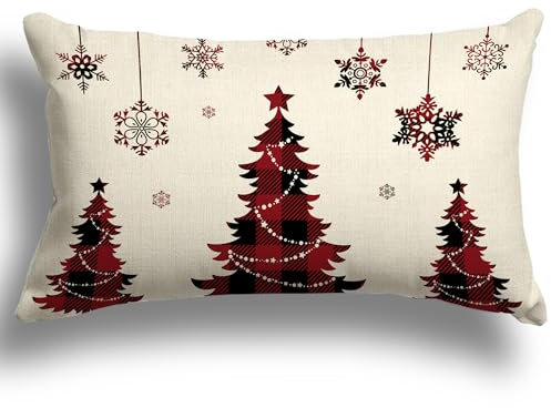 ZWJD Kissenbezug Weihnachten 30x50 1er Set Leinen Kissenbezüge Weihnachtskissen Christmas Dekokissen Kissenhüllen für Deko Weihnachten Sofa Schlafzimmer Couch Kissenbezug 30x50 cm A280