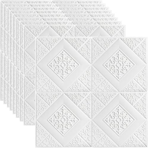 Lot de 10 panneaux muraux autocollants 3D - 35 x 35 cm - Autocollant mural 3D imperméable et résistant à l'humidité - Isolation phonique - Panneaux en mousse de polyéthylène souple - Décoration murale