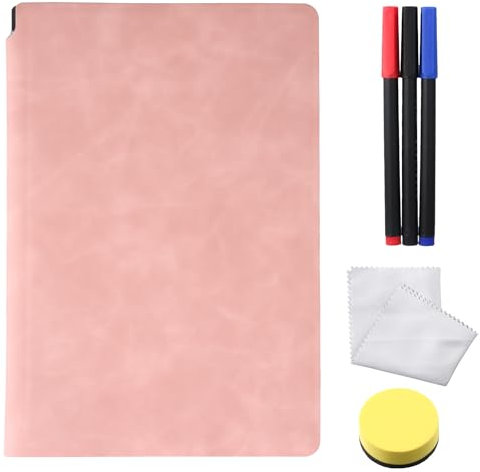 Mini Whiteboard A5, Memoboard Abwischbar 24 x 16.5cm, Tragbar Memoboard mit 3 mit Stiften, Schwamm und Tuch, Doppelseitiges, Kein Magnet für Büro, Schule, Zuhause (Rosa)
