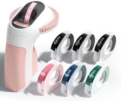 Phomemo E975 Etiqueteuse Rose,3D Étiqueteuse Relief,Machine a Etiquettes Autocollantes pour Maison,Cuisine,Bureau,DIY(3D Imprimante Etiquette avec 6 Rubans)