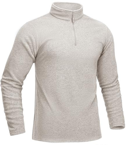 KEFITEVD Pullover Herren 1/4 Zip Stehkragen Langarm Sweatshirt Arbeitspullover Fleece Pulli für Outdoor Sport Fitness Cremeweiß XXL
