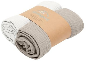 Kindsgard Babydecke „himsky“ – Creme/Beige – 2er-Pack aus 100% Musselin-Baumwolle – atmungsaktiv, weich & vielseitig – Spucktuch & Kuscheldecke – ideal für Erstausstattung & unterwegs