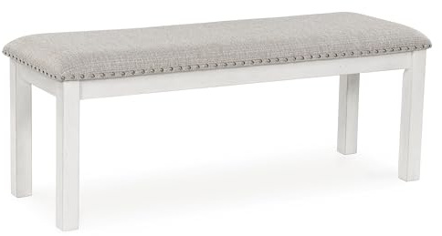 Signature Design by Ashley Robbinsdale Large Upholstered 48 W Dining Bench, Light Gray & White