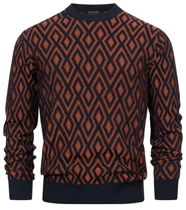 Indicode Herren INScott Pullover Gemustert mit Rundhals-Ausschnitt | Herrenpullover Strickpullover für Männer Cinnamon, XL